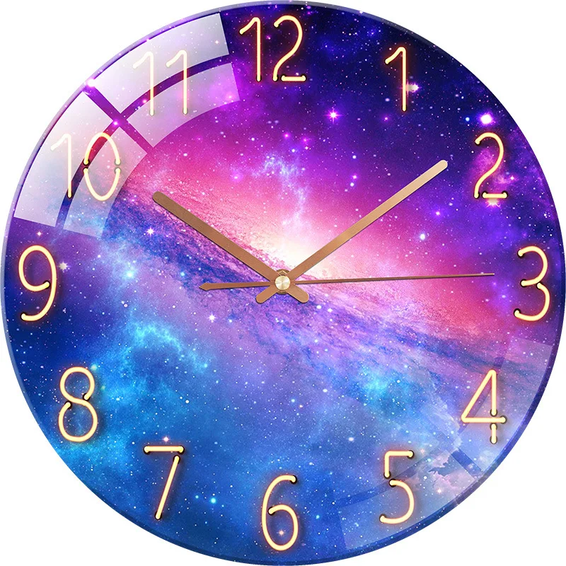 

12-Inch Tempered Glass Grid Red Clock Living Room Hanging Clock Clock Home Mute Bedroom Quartz Clock European-Style Pocket Watch