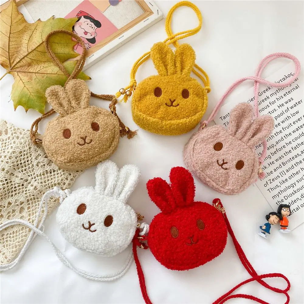 New Cute Little Rabbit Kids Plush Drawstring Bag Casual Children Baby