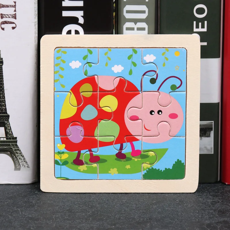9-Piece Mini Wooden Jigsaw Puzzle Set - Montessori Educational Board Game