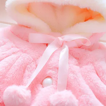 

Pink rabbit Baby Infant Girls Autumn Winter Hooded Coat Cloak Jacket Thick Warm Clothes Baby Rompers Cute Cartoon Rabbit