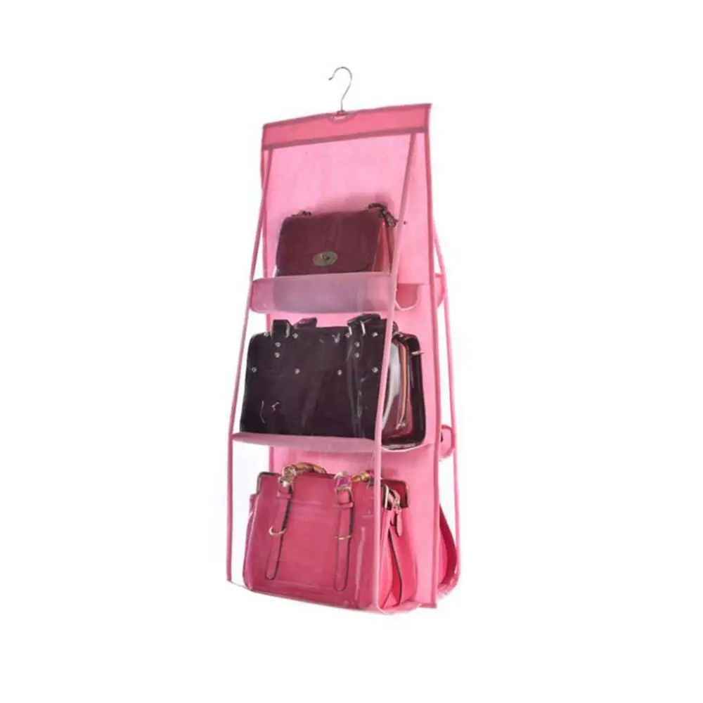 6 карманных подвесных сумок-органайзеров для хранения сумок в шкафу, пылезащитная сумка для хранения, дверная настенная сумка для обуви с крючками - Цвет: pink