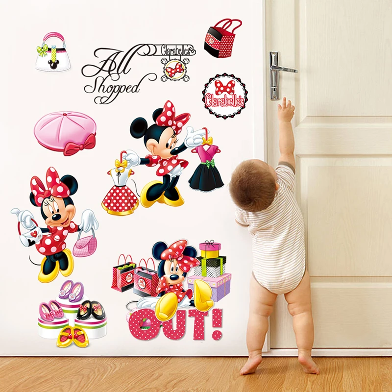 Cartoon Fashion Mickey Minnie Wall Stickers For Kids Rooms Girls Gifts Home Decor Disney Wall Decals Pvc Mural Art Diy Poster