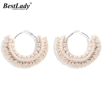 

Best Lady Bohemian Fashion Macrame Hoop Earrings for Women Luxury Handmade Big Round Stud Earrings Jewelry Wedding Party Gifts