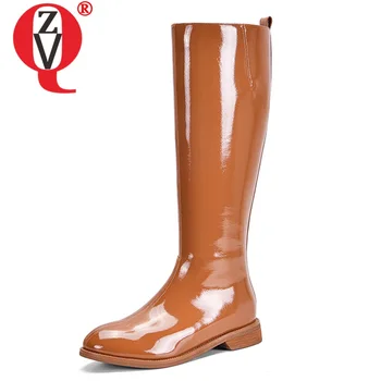 

ZVQ patent leather high boots winter autumn yellow white black 33-42 plus size knee-high boots fashion women's shoes