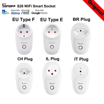 

SONOFF S26 WiFi Power Socket EU/IL/CH/IT/BR/US/UK Smart Home Wireless Switch APP Remote Control Plug Work with Google Home Alexa