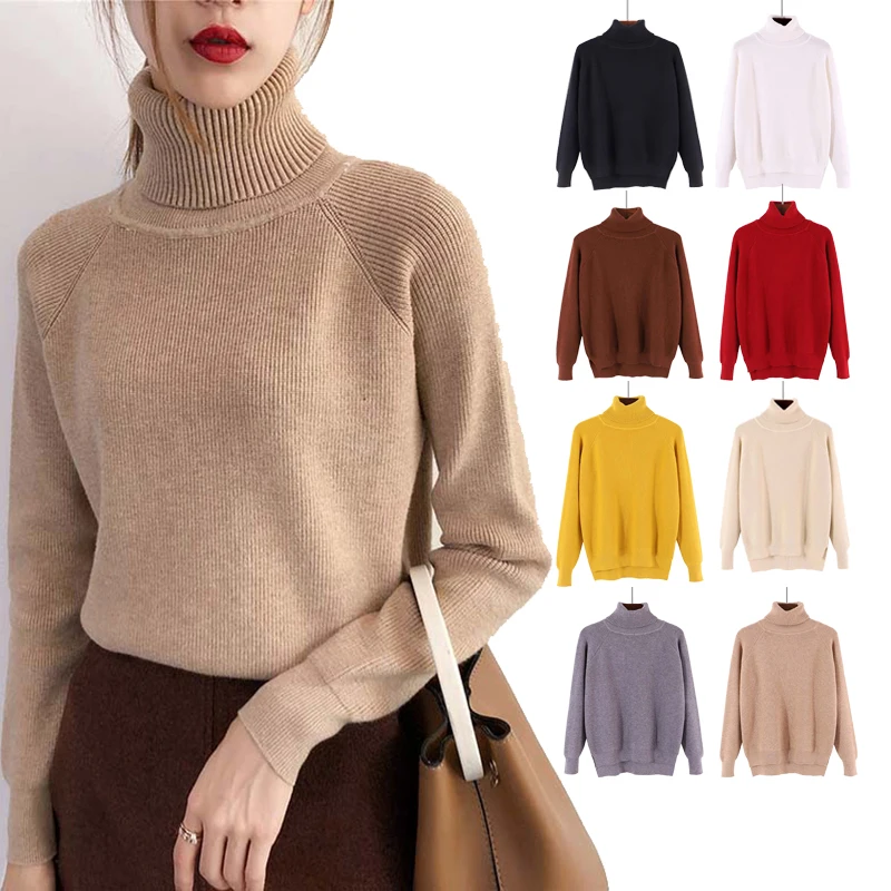 Зимний женский вязаный свитер с высоким воротом теплый джемпер толстые