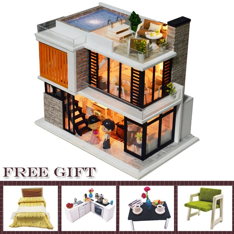 DIY миниатюрный дом с мебели светодиодный Конструкторы Игрушки для детей Китайская народная архитектура - Цвет: K36A