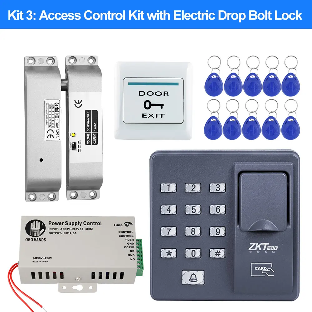 Система контроля доступа комплект биометрический считыватель отпечатков пальцев с магнитным замком DC12V блок питания с 10 RFID брелоками для входа безопасный - Цвет: With Bolt Lock