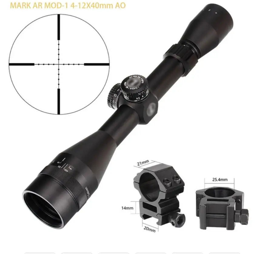 with Picatinny Rings L MARK AR MOD-1 4-12X40 AO Mil-Dot прицелы для охоты 1 дюймов трубные турели сброс тактический прицел - Цвет: with Picatinny Rings
