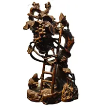 

antique chinese wooden stand squirrel grape trellis statue decor wood carving