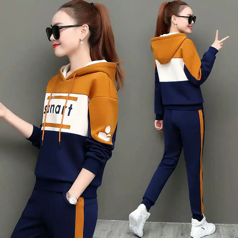 

Season Casual Sports Suit, Female 2020 New Korean Style Loose Hooded Sweater Large Size Sportswear Two-Piece Set