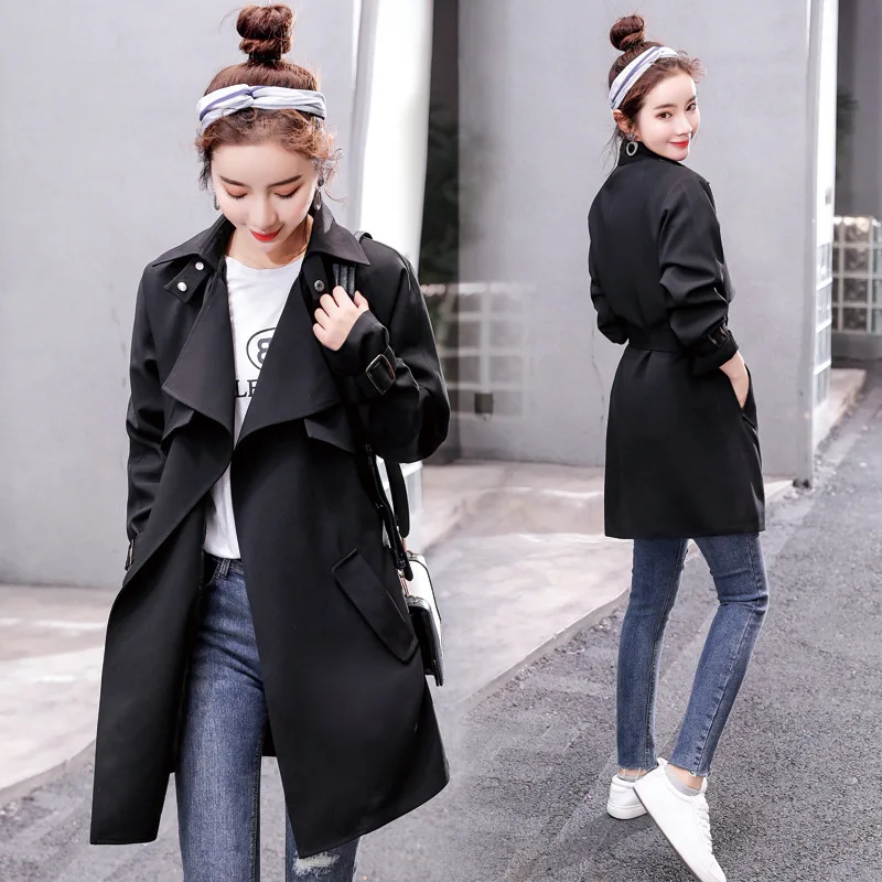 

2019 Spring New Style Trench Coat Versatile Solid Color Smart Casual Long Sleeve Slimming Slim Fit