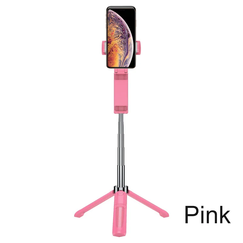 Розовый bluetooth selfie stick Foldable With Wireless Shutter Tripod Multifunction Bluetooth Selfie sticks For iOS Android Mobile Phone - Цвет: Розовый
