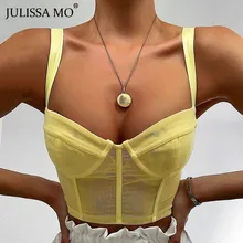 JULISSA MO летний укороченный Топ женский сексуальный бюстье безрукавка Женская майка без рукавов майка на бретельках черные топики на каждый день