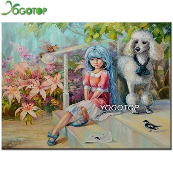 

5d Diamond Painting Full Square Round Drill Cross Stitch Diy Diamond Embroidery poodle & little girl Mosaic Home Decor YY2835
