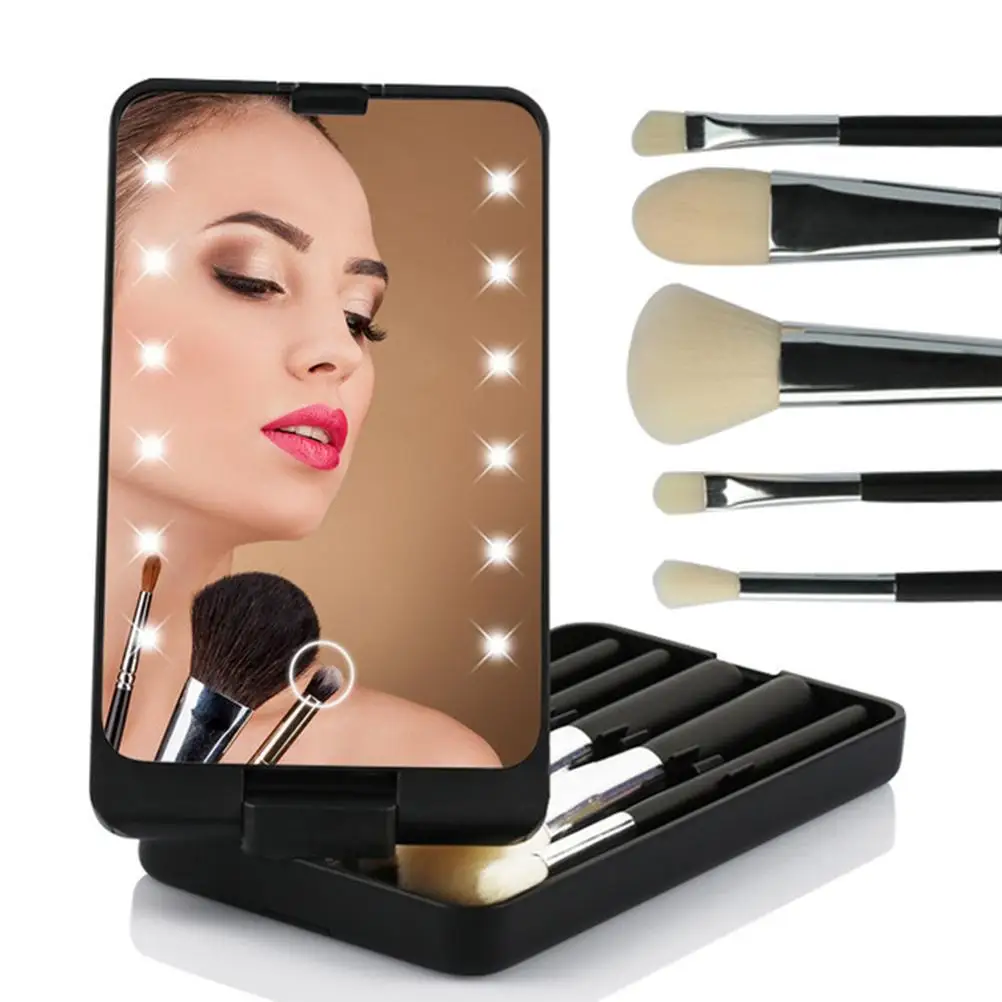 Led Makeup Cosmetic Mirror With Led Full Set Of Brushes Travel Portable Mirror Stroage Box Storage Makeup Organizer Mirror Box