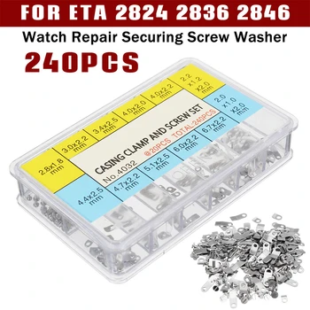 

240Pcs Professional Watch Casing Clamp Movement Adapter Securing Screw Washer Repair Part Tools w/Box for ETA 2824 2836 2846 B4