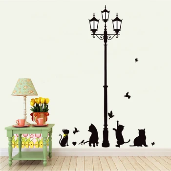 

Europe funny cats street light wall stickers for kids room nursery bedroom decor self-adhesive vinyl decals art wall poster dc38