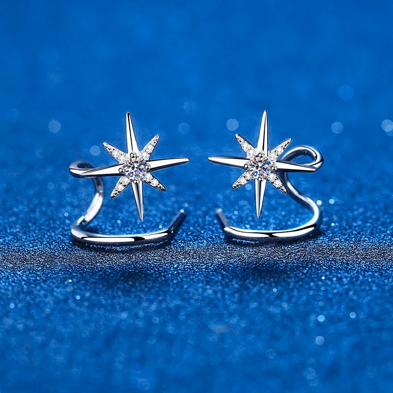 0.28CT Moissanite Star Climber Cuff Earring Sterling Silver Twist Crawler Cuff Earrings Snowflake Ear Studs for Women Jewelry