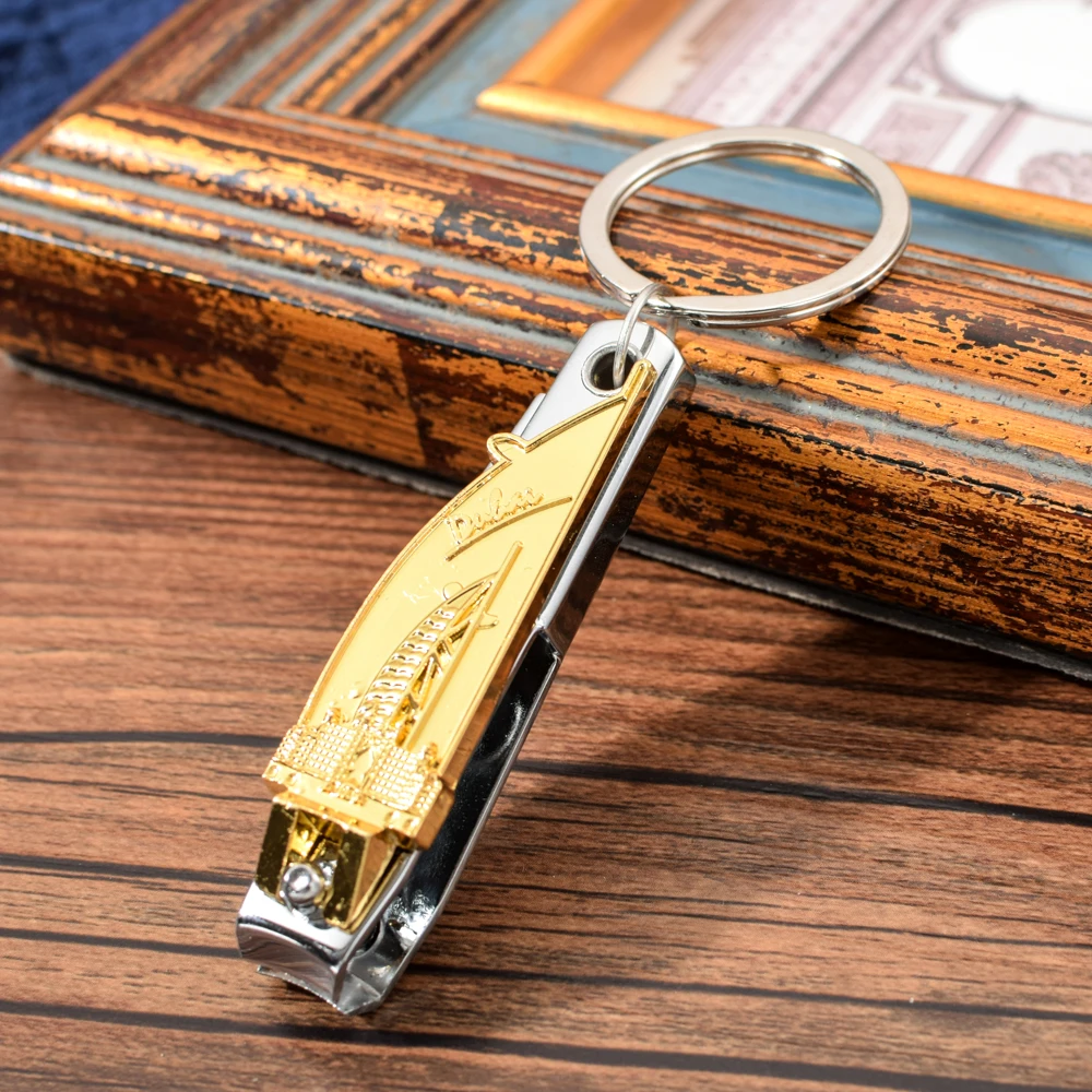Vicney Gold Dubai Sailing Hotel Nail Clipper Key Chain Bottle Opener Keychain Dubai Jumeirah Mosque Travel Souvenir Bag Keyring