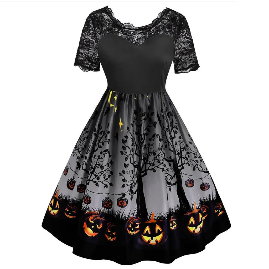 Женские платья с принтом в стиле Хэллоуин Осеннее вечерние ное вечернее платье