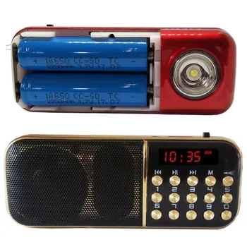 

With Strong LED Flashlight Portable FM Radio Speaker USB TF Player Two Rechargeable 18650 Battery Time Clock Function
