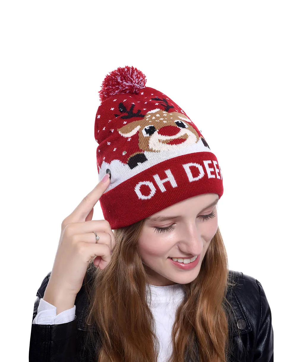 

Knitted LED Christmas Hat Beanie Light Up Illuminate Warm Hat Christmas Tree Snowman Kids Adults New Year Christmas Decor