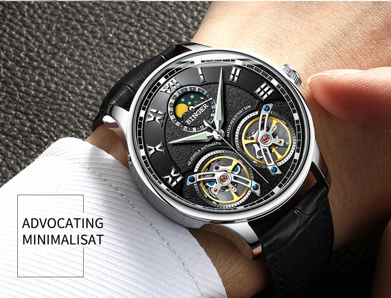 Tourbillon BINGER, мужские часы, Лидирующий бренд, роскошные деловые механические часы, мужские автоматические водонепроницаемые часы с скелетом, Montre Homme