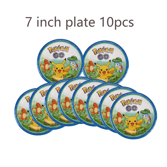 Pokemon Birthday Party Tool Props Straw Banner Baby Shower Party Supplies Wedding Balloon Decoration Pikachu Topper Boy Surprise 7inch 10PCS plate
