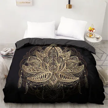 

Bedding Set Custom Design 3D Printed Duvet Cover Quilt Comforter Blanket Case Covers Lotus 203x230cm Glod Black Home Textile