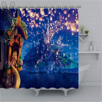 

Aplysia 3D Cartoon Waterproof Home Shower Curtain Tangled Series Polyester Fabric Bath Curtain Bathroom Curtain With Accessories