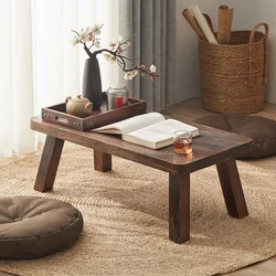 Mesa de centro pequeña antigua de madera maciza, ventana de Bahía, mesa de café de estilo japonés, mesa de té Tatami, muebles de madera simples para el hogar