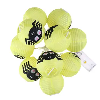 

10Led Halloween Yellow Spider Shiny Paper Lanterns Halloween Venue Arrangement Props Ghost Festival Decorative Strings