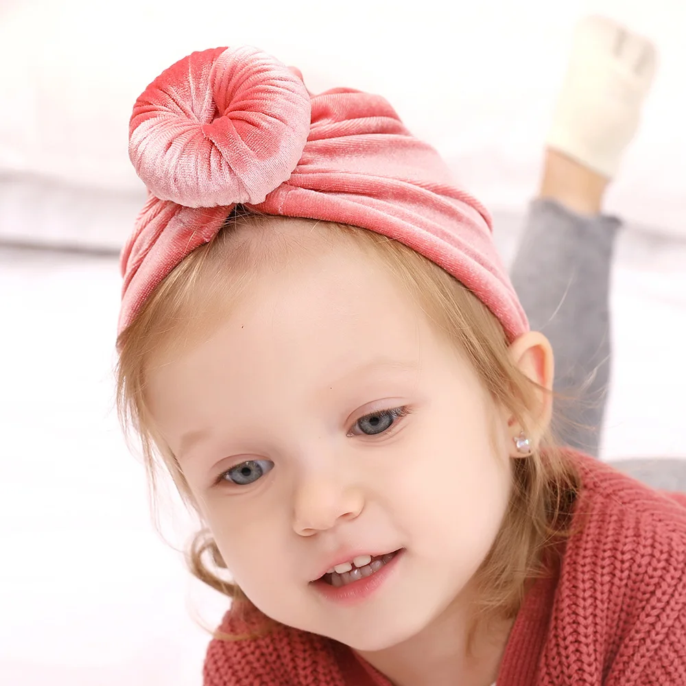 여자 Velet 달팽이 모자 귀여운 도넛 모자 따뜻한 Turban 부드러운 Bebes 머리 후프 Headwrap Bebe 가을 Beanies