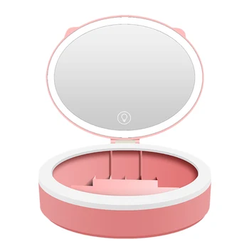 

Cosmetic Storage Box with LED Makeup Mirror Skin Care Desktop Finishing Case Dust Proof Lipstick Rack Make Up Organizer