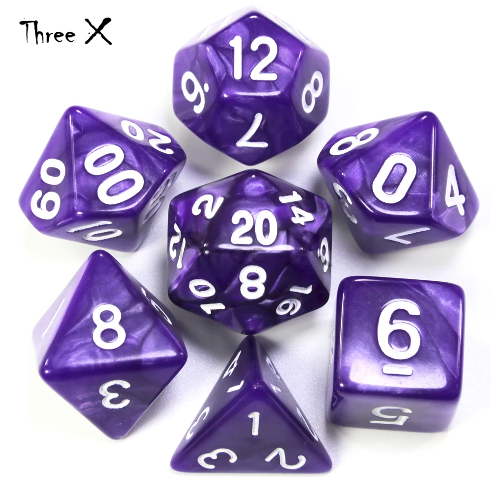 Фирменная Новинка 7 шт./компл. многогранные TRPG игры для Подземелья и Драконы непрозрачные D4-D20 Multi по бокам кости Pop для игровая - Цвет: Purple 01 White Ink