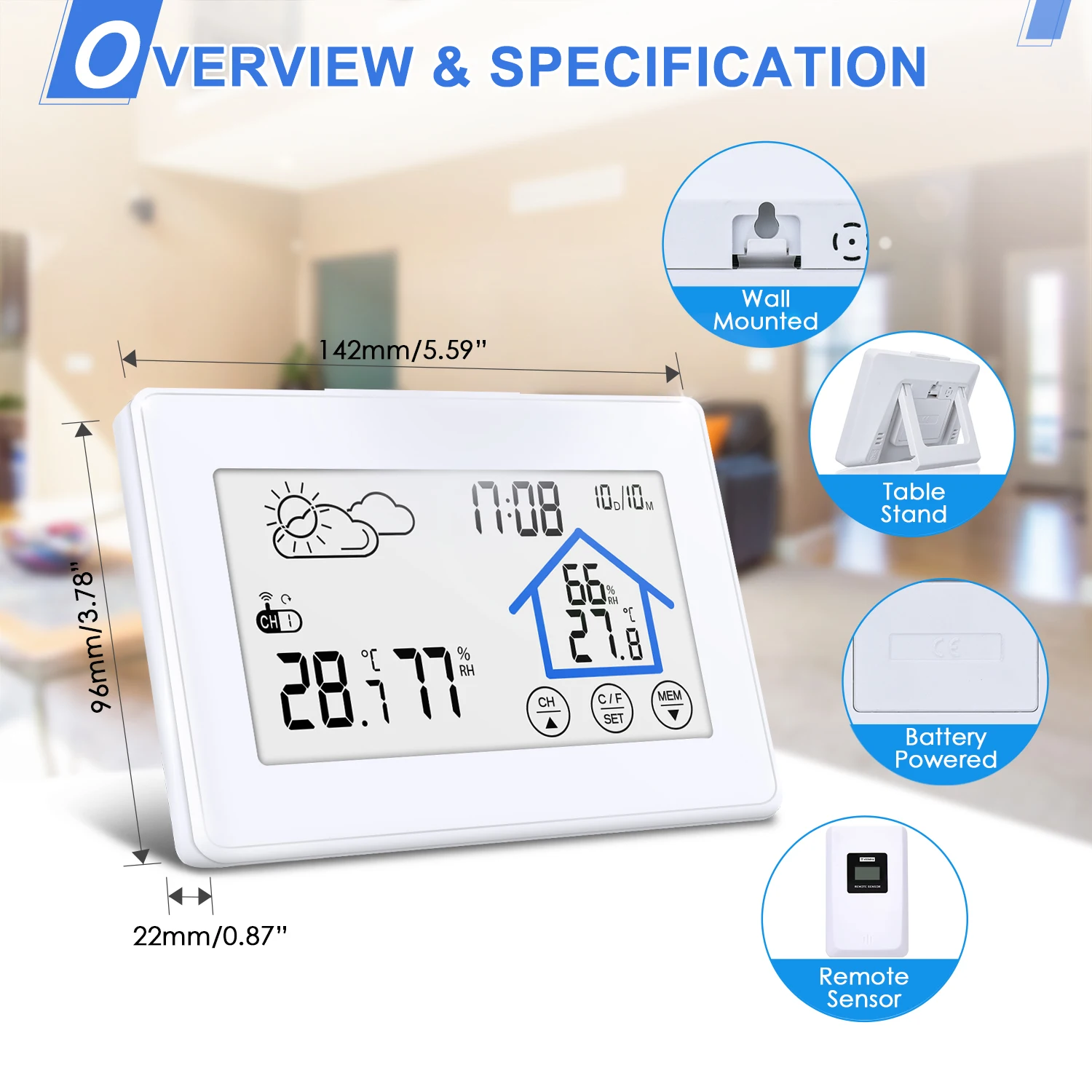 DIGOO DG-TH11300, атмосферная метеостанция, для помещений, для улицы, датчик погоды, 3CH, термометр с подсветкой, гигрометр, часы с календарем