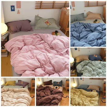 

100% Cotton Pure Color Quilt cover Bed Sheet Bedding set