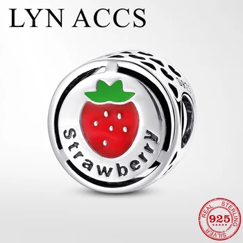 

My Favorite Fruit Strawberry Pattern 925 Sterling Red Enamel Beads Fine Jewelry Making fit Original Pandora Charm Bracelets DIY