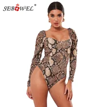 SEBOWEL Brown Snake Print Long Puff Sleeve Bodysuit Woman Spring Autumn Female Animal Pattern Body Tops Clothes Ladies Bodysuits SEBOWEL Brown Snake Print Long Puff Sleeve Bodysuit Woman Spring Autumn Female Animal Pattern Body Tops Clothes Ladies Bodysuits