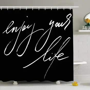 

Shower Curtain Set with Hooks 66x72 Message Motivational Phrase Writing Script Enjoy Expression Your Life Type Handwritten