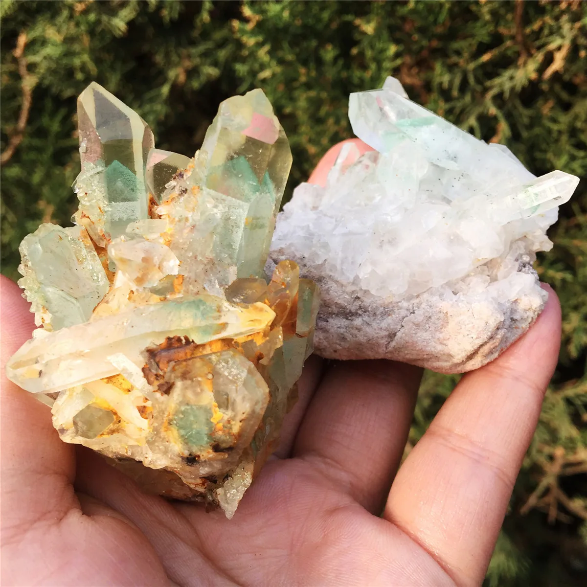 2 шт. натуральный зеленый Ghost Phantom Quartz кристалл кластера Исцеление образец отправлен случайным образом
