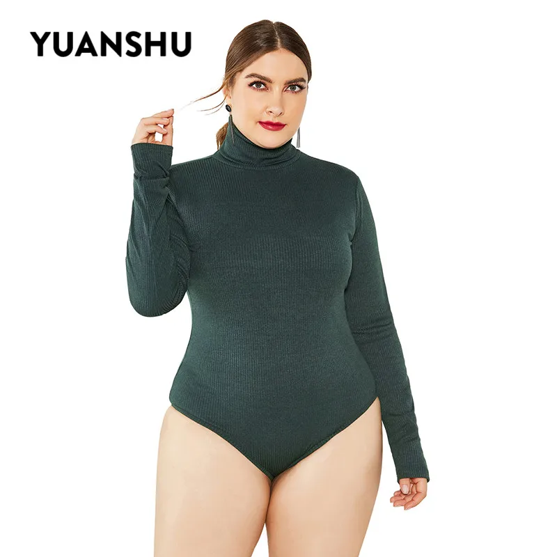 

YUANSHU Sexy Bodysuit Women Turtleneck Elastic Bodycon Romper Female Autumn Winter Bottom Knitted Sweater Bodysuit Plus Size