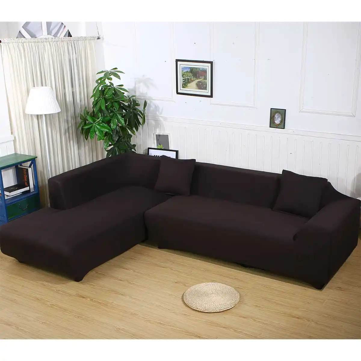 

Thin Fleece Slipcover Sofa Solid Color All-inclusive Couch Cover Elastic Stretch full sofa Cover 4 seater 235-310cm