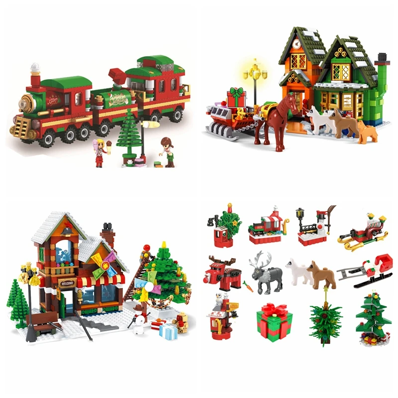 Legoing Christmas City Creator Celebrate Merry Christmas Winter Village House Train Balloon Santa Crystal Building Block Legoing