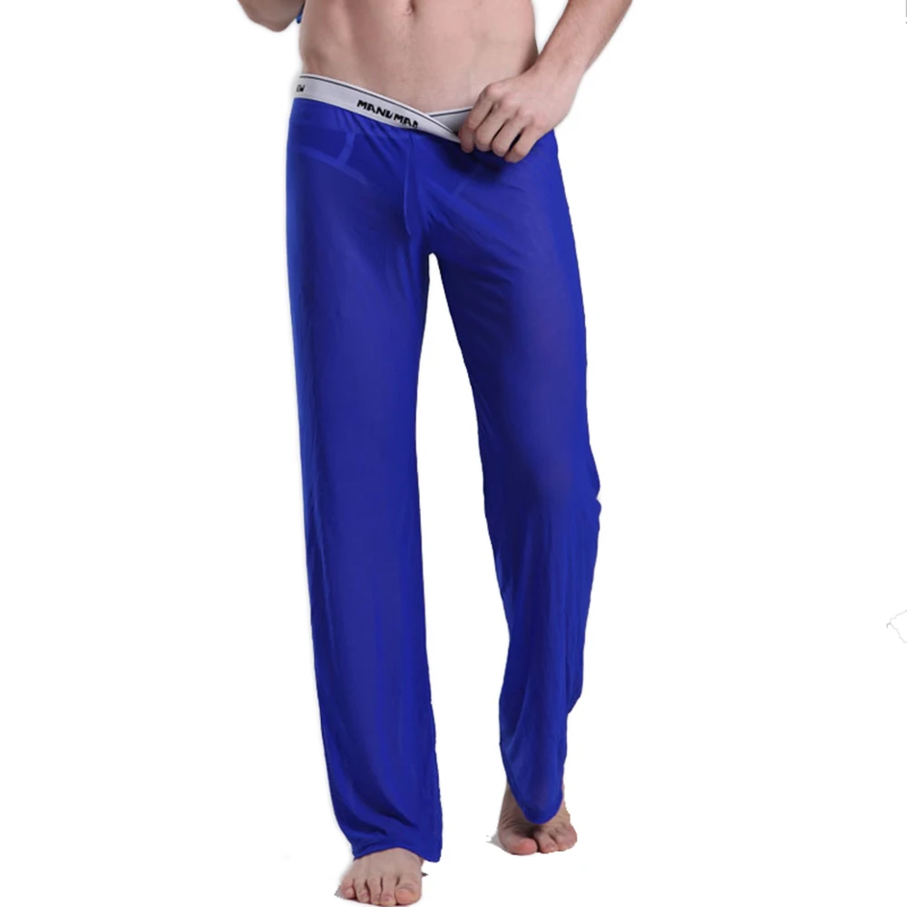 Casual Mesh Pajamas Ultra-thin Men See Though Pants Tranparent Long Pants Sexy Men Trousers Mens See Through Pants Men Sleepwear mens pajama pants Men's Sleep & Lounge