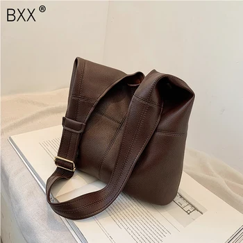 

[BXX] Simple Solid Color PU Leather Shoulder Bags For Women 2020 Winter Trend Branded High Capacity Handbags and Purse HP011