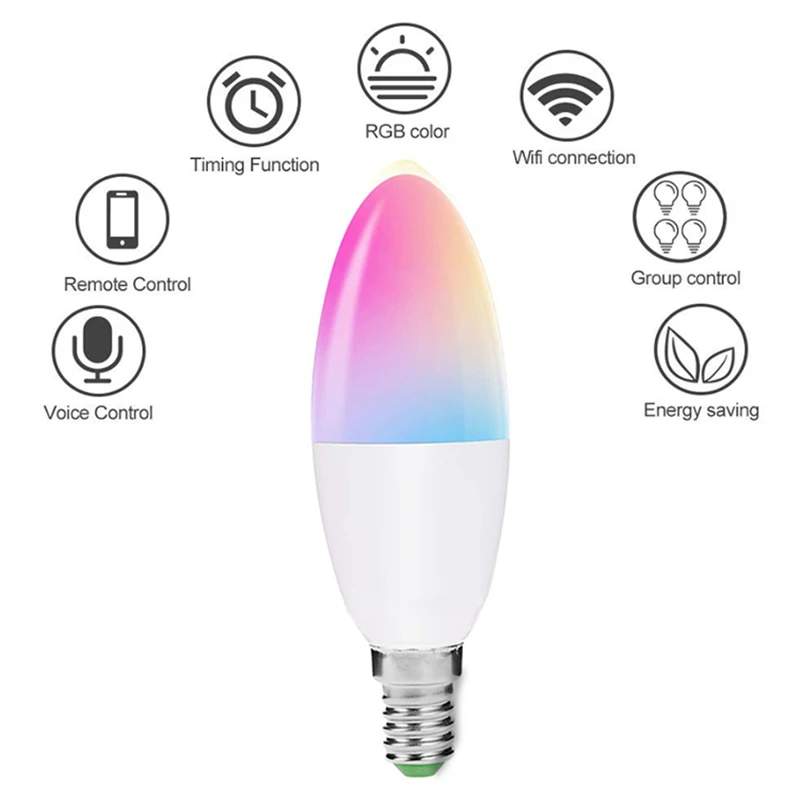 6W Color Changing Bulb Work with Alexa Google Home Size : E27 Smart WiFi LED Light Bulbs E12 Candelabra Dimmable RGB Candle Light Bulb Decorative