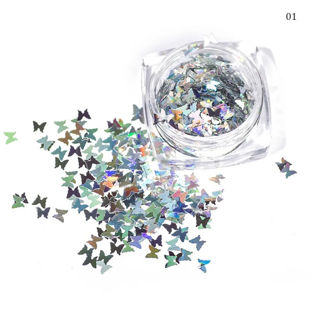 Butterfly Pattern Flash Magic Discoloration Nail Decoration Butterfly Sequins Holographic Nail Sparkle Glitter Sheets Tips Nails