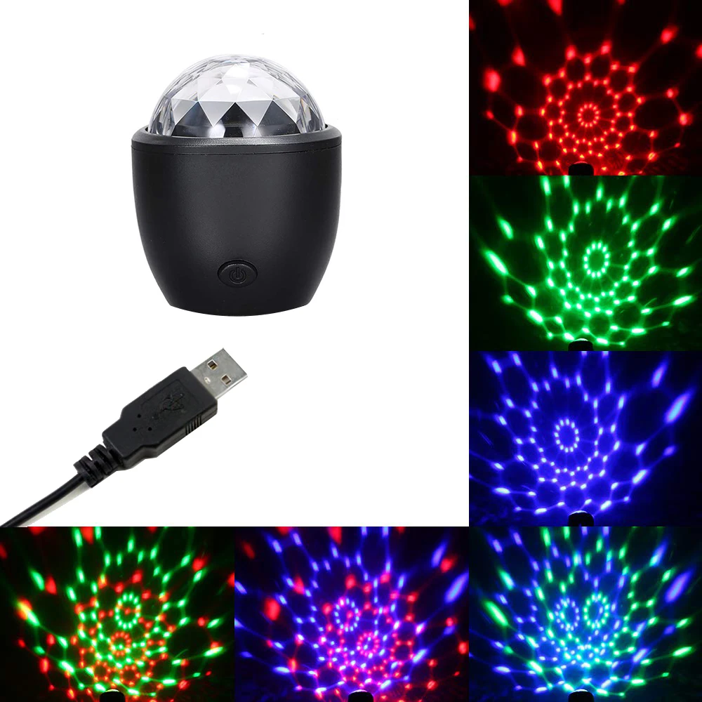 Aimkeeg Mini USB LED Stage Light Effect Voice Activated Crystal Magic Ball Projector Party Lights for Home KTV Bar Party Concert